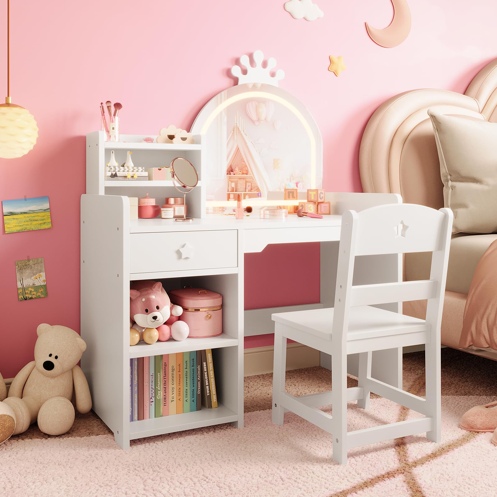 Dressing Table Vanity With Lighted Mirror - Juego de Mesa y Silla de