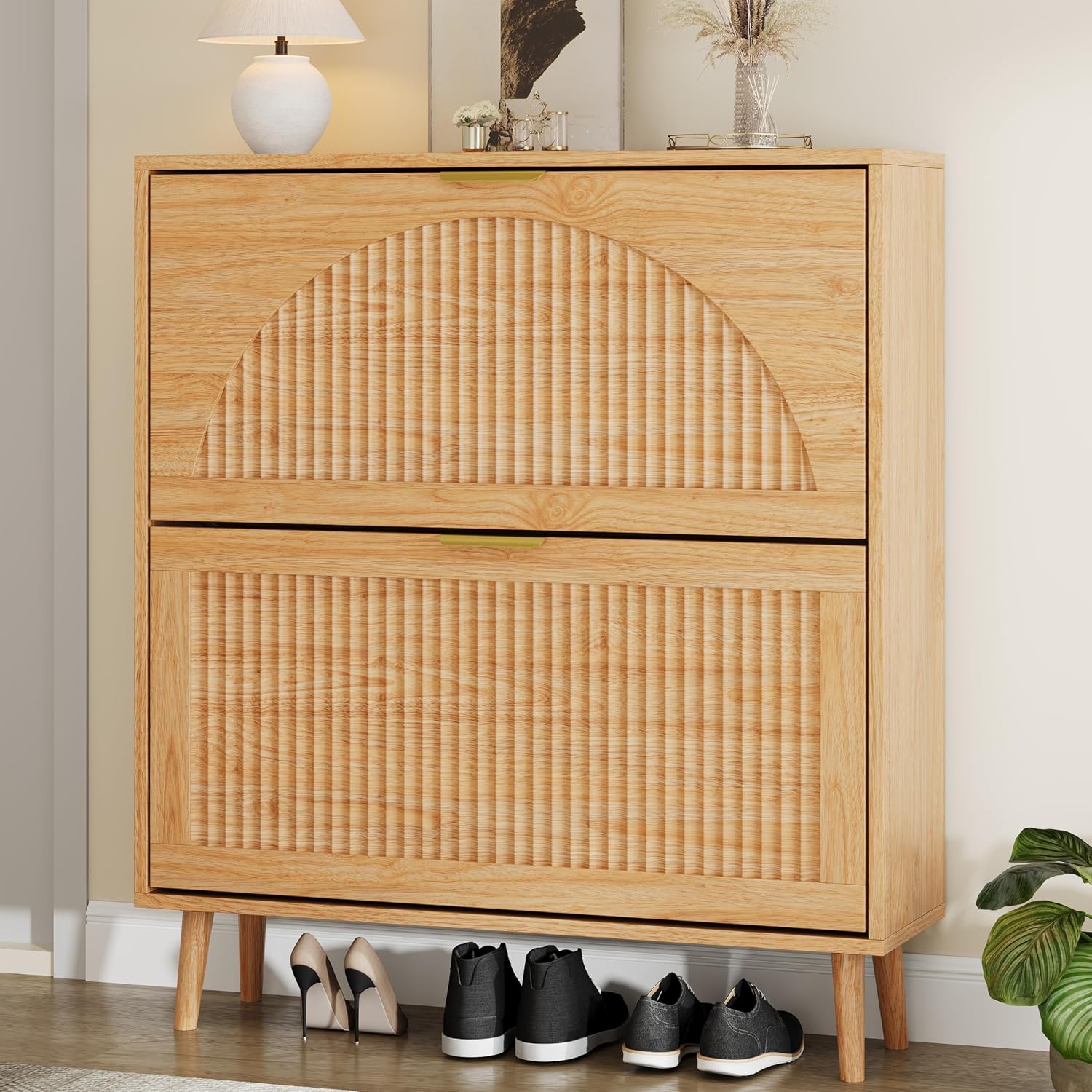 Shoe Rack Cabinet Narrow Entryway - Mueble Zapatero de Madera con 2