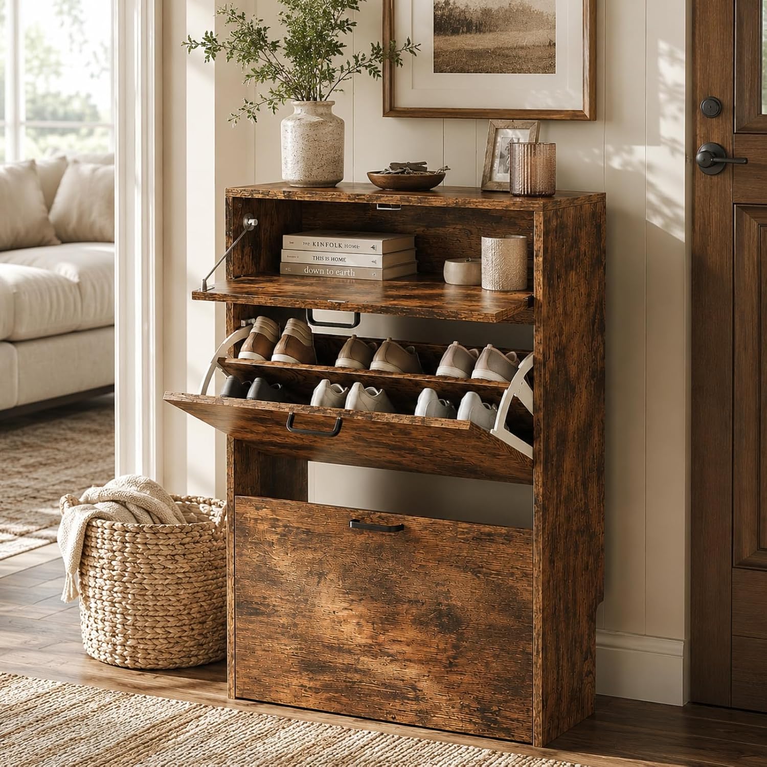 Shoe Rack Cabinet Narrow Entryway - # Zapatero Delgado con 2 Cajones