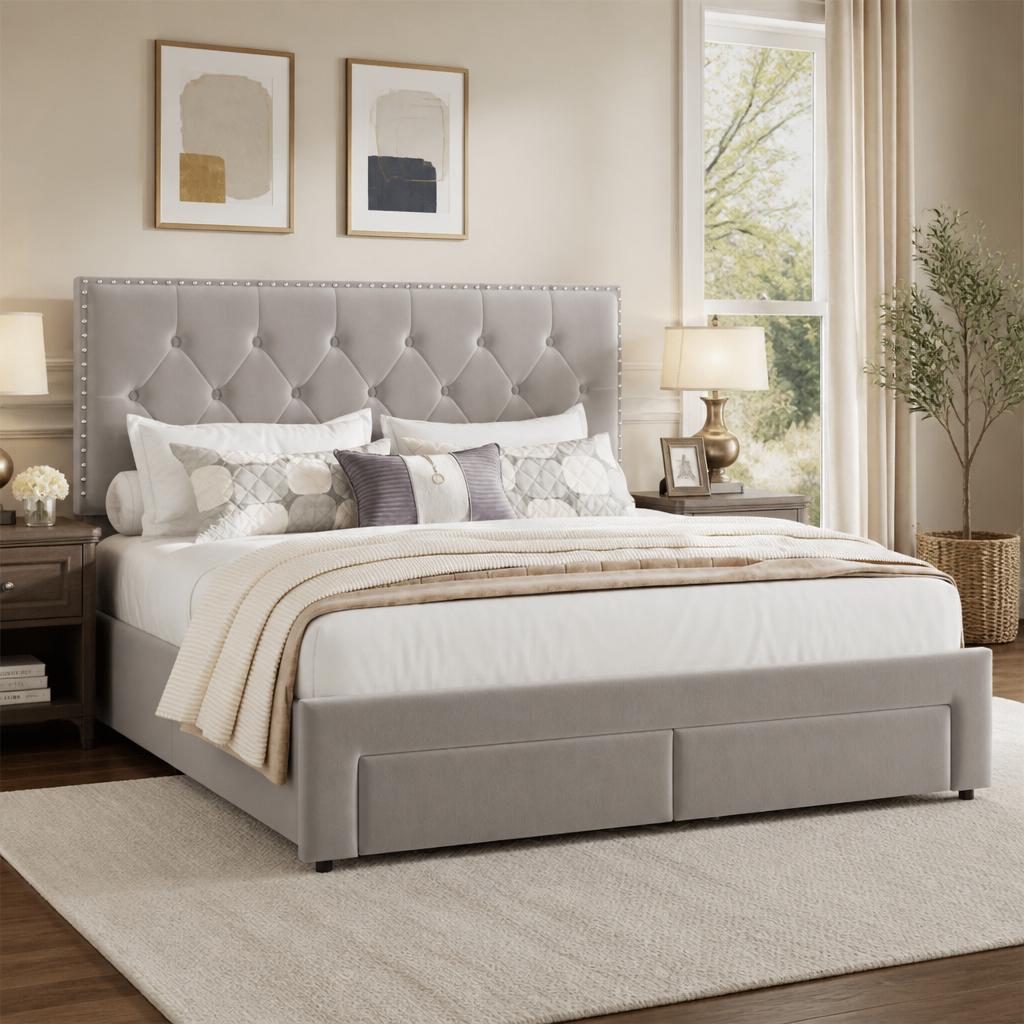 King Size Bed Frame With Storage Drawers - Estructura de cama tamaño «king» con