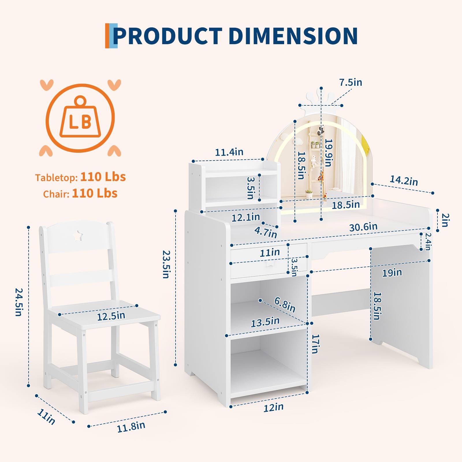 Juego de Mesa y Silla de Maqui - Dressing Table Vanity With Lighted Mirror reseña y precio