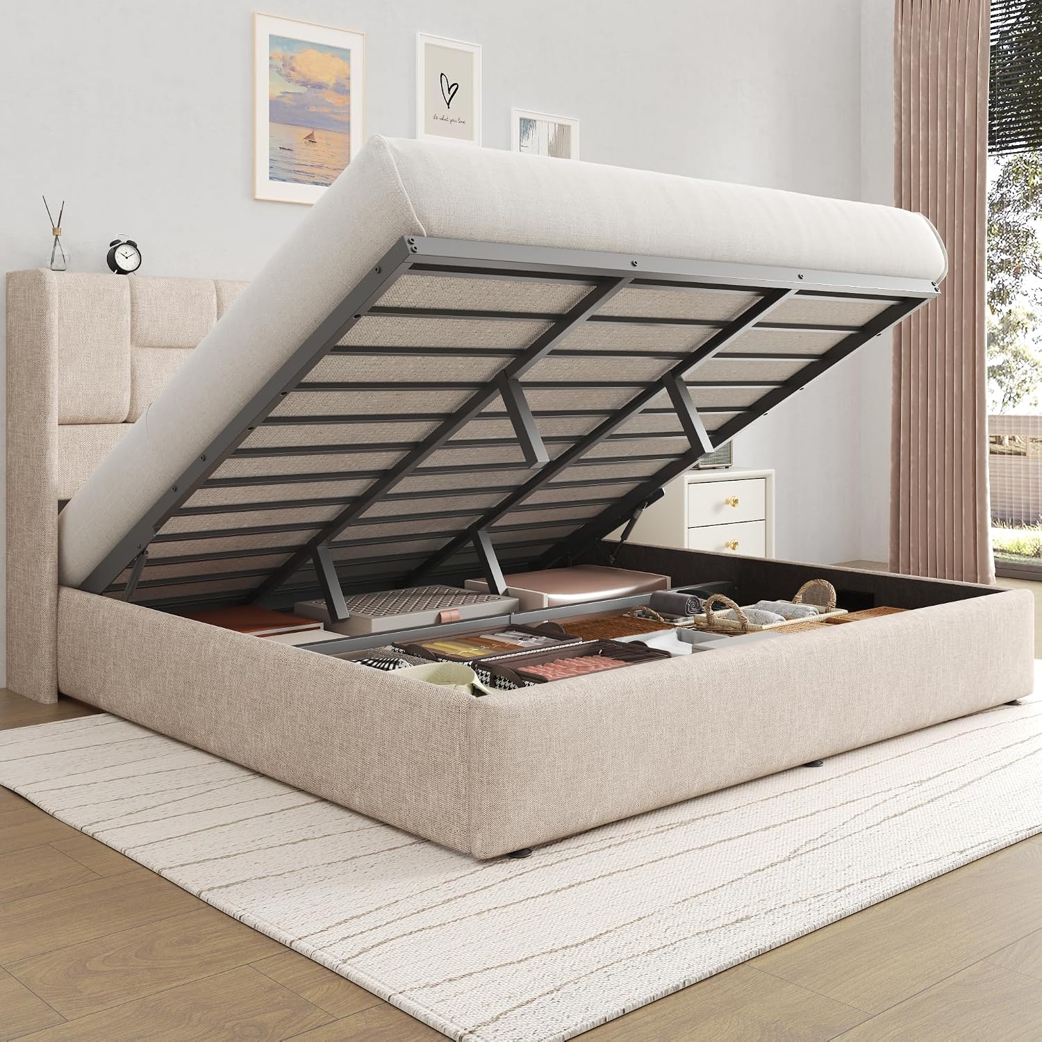 Base de Cama King Size con Ele - Gas Lift Storage Bed Hydraulic reseña y precio