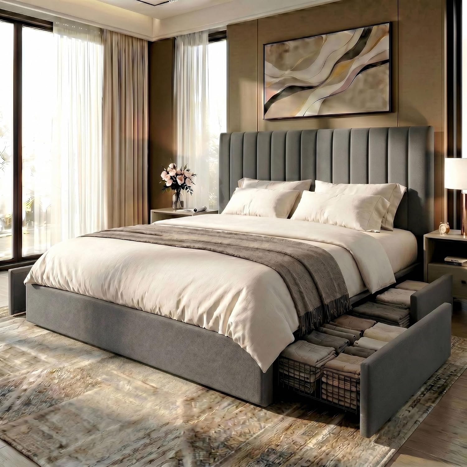 Estructura de cama tipo plataf - King Size Bed Frame With Storage Drawers reseña y precio