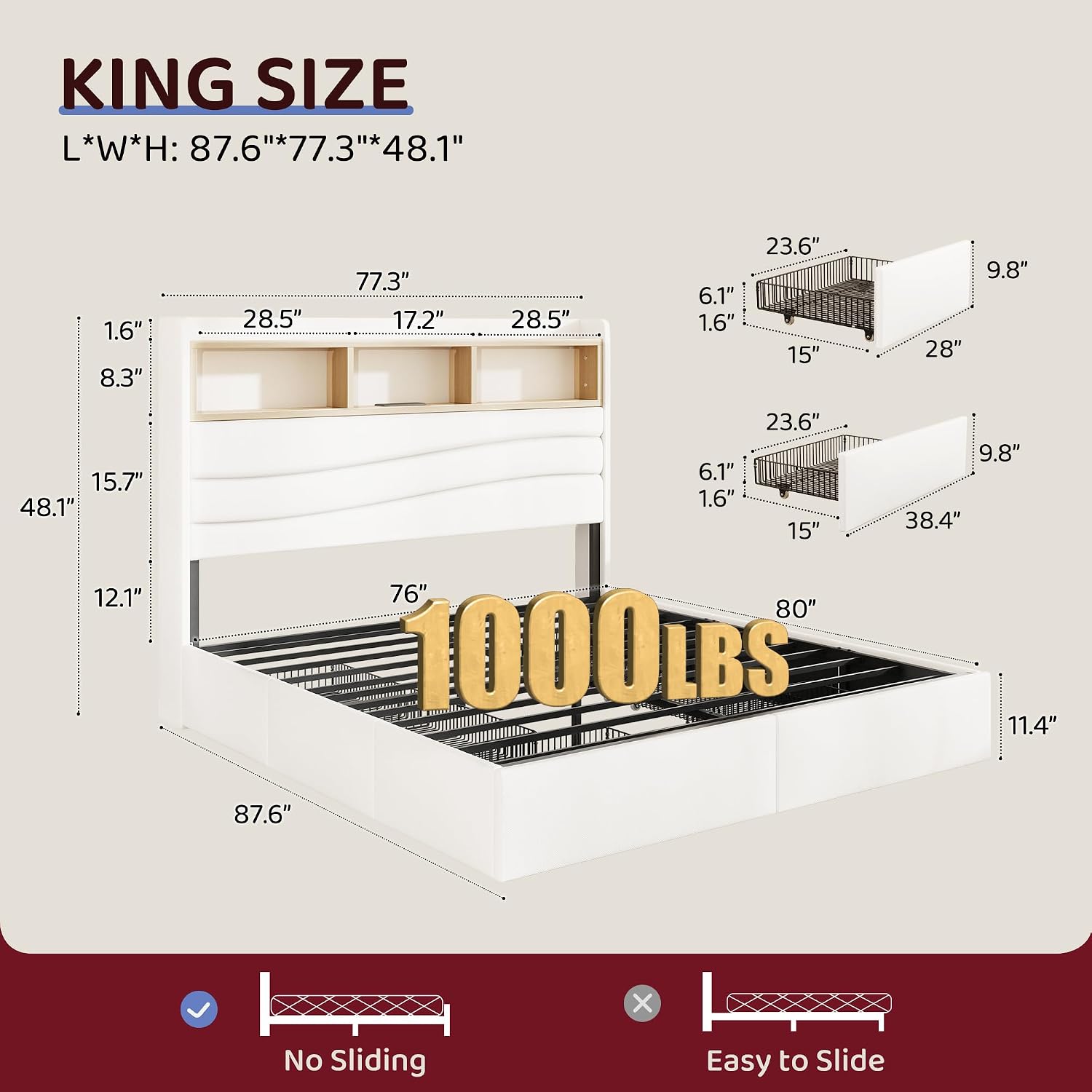 Base de Cama King Size con 6 C - King Size Bed Frame With Storage Drawers reseña y precio