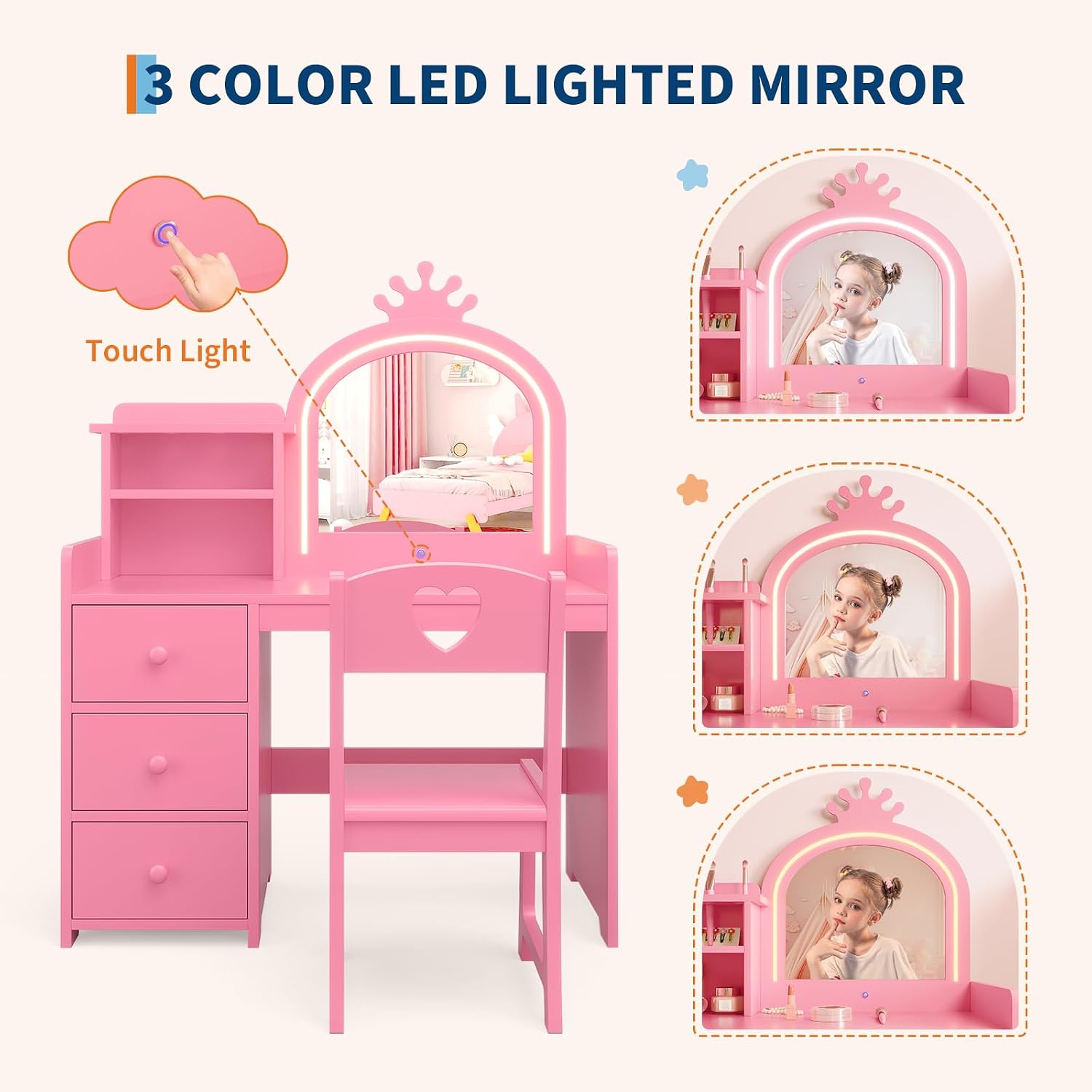 Tocador infantil con espejo il - Dressing Table Vanity With Lighted Mirror reseña y precio