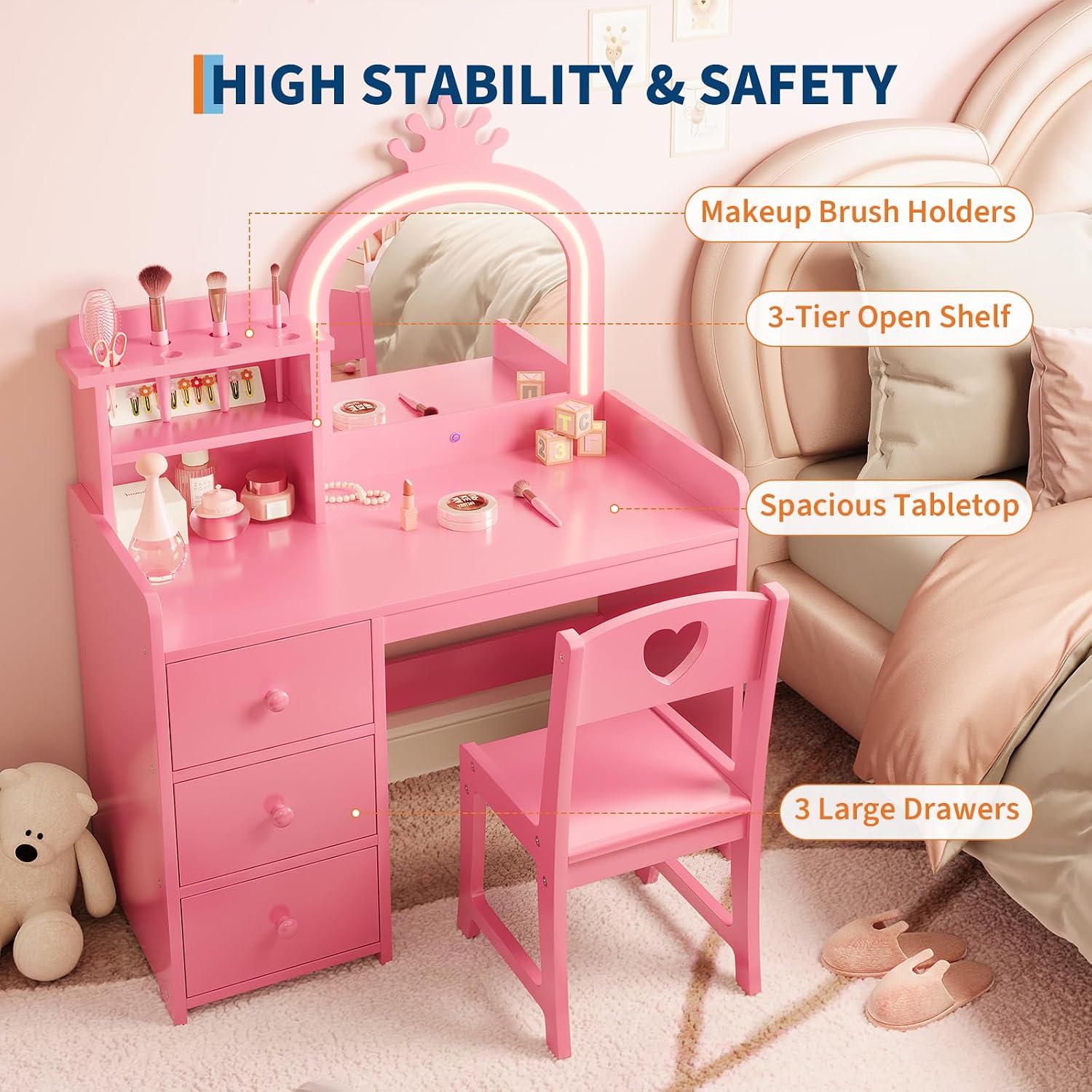 Tocador infantil con espejo il - Dressing Table Vanity With Lighted Mirror reseña y precio