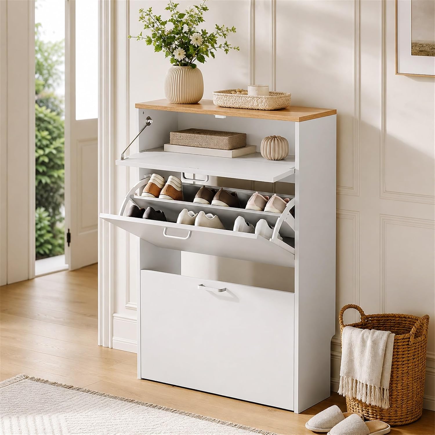 # Zapatero Delgado con 2 Cajon - Shoe Rack Cabinet Narrow Entryway reseña y precio