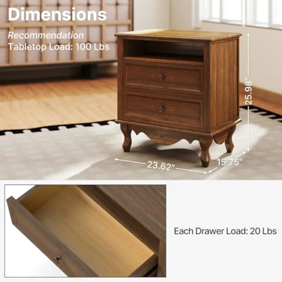 Mesita de noche de madera maci - Solid Wood Nightstand 2 Drawers reseña y precio