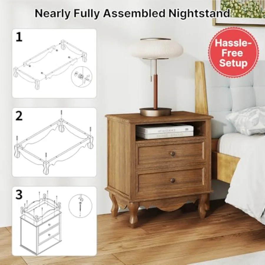 Mesita de noche de madera maci - Solid Wood Nightstand 2 Drawers reseña y precio