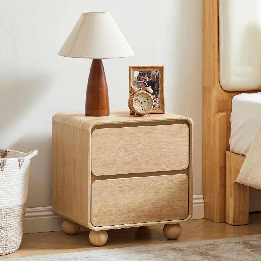 Pequeña mesita de noche con 2  - Solid Wood Nightstand 2 Drawers reseña y precio